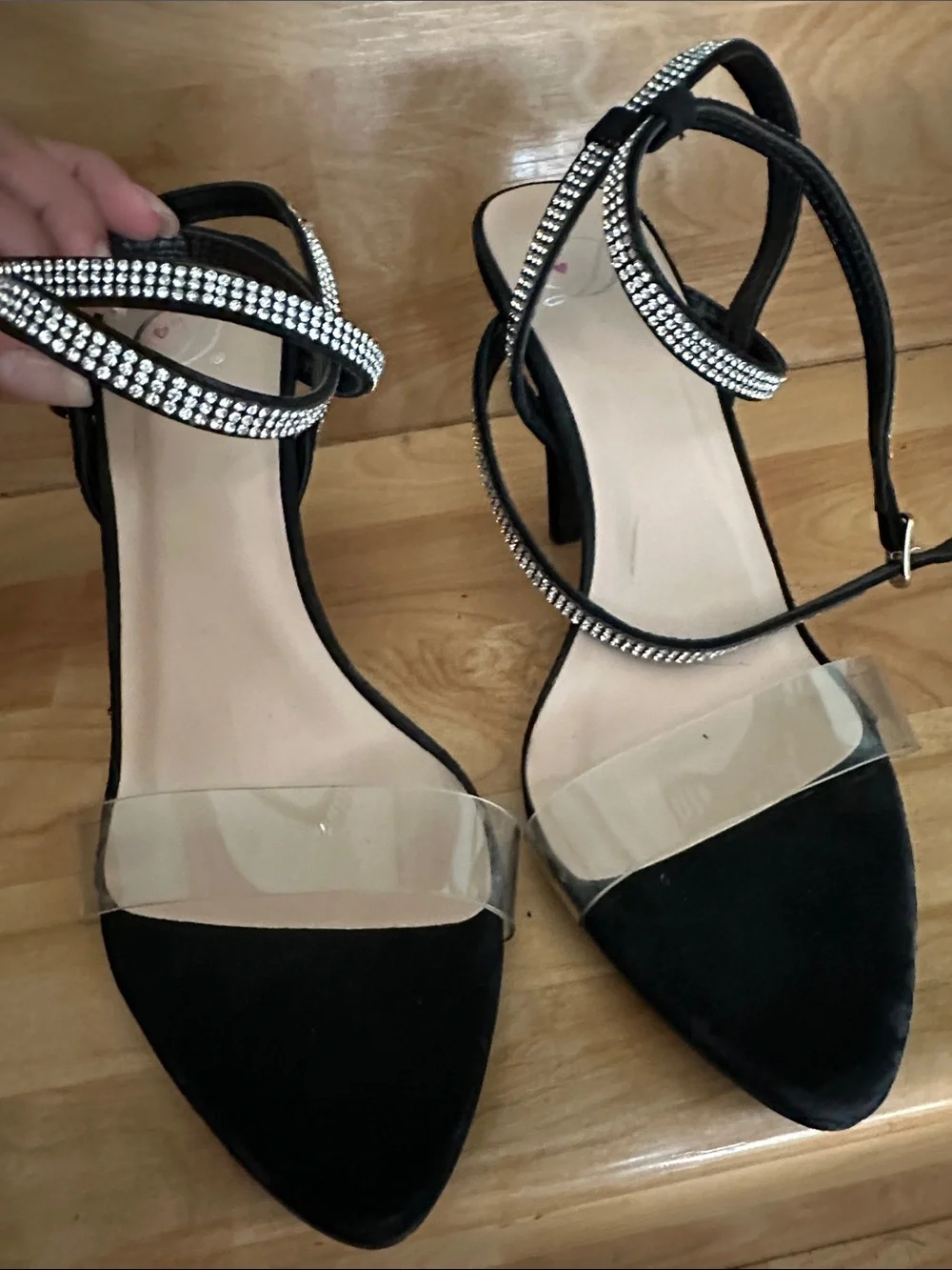 Black Heels with Crystal Ankle Straps size 6 1/2